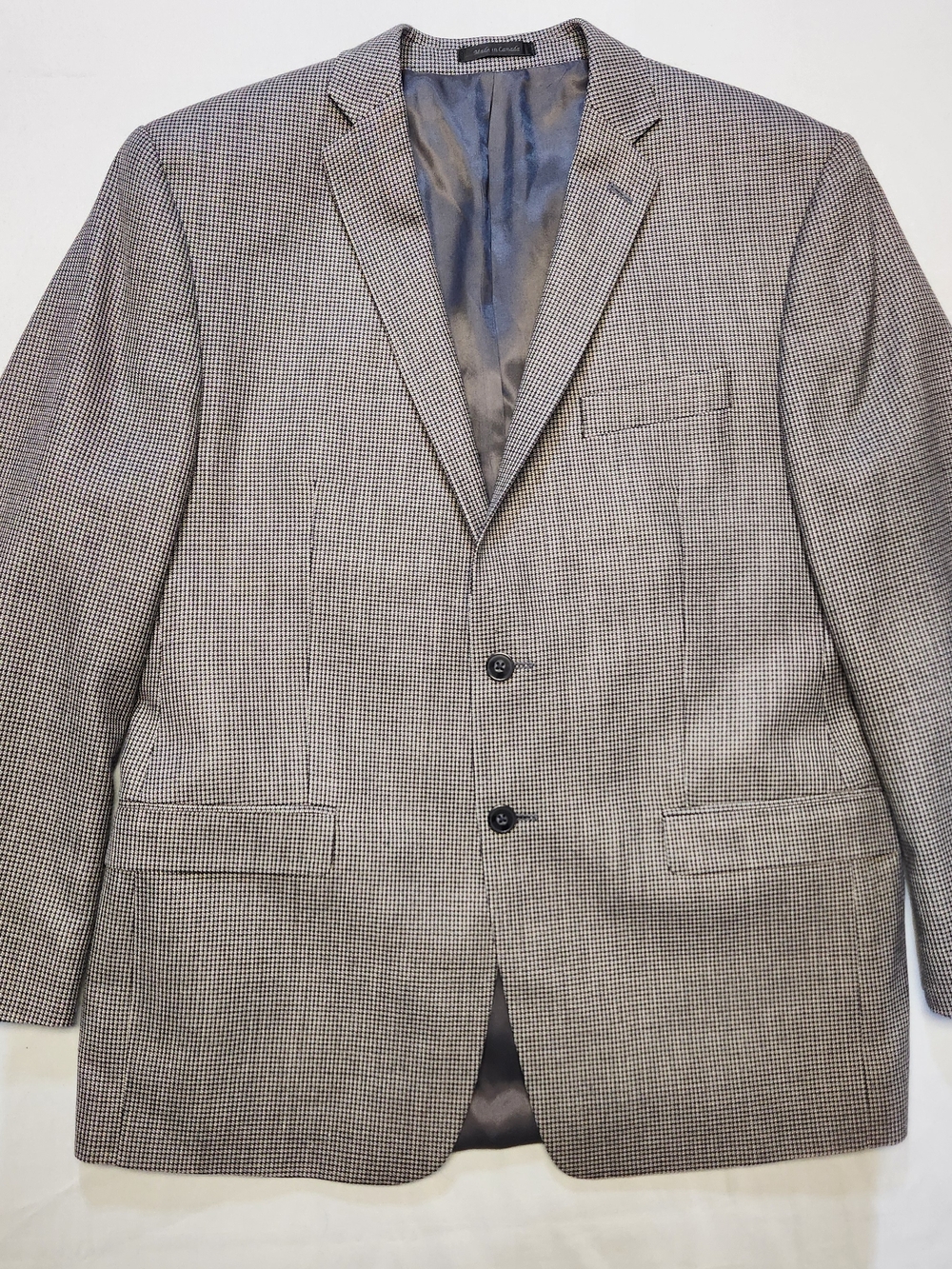 Calvin Klein Blazer Mens 44R Grey Silk Wool Houndstooth Sport Coat Professional